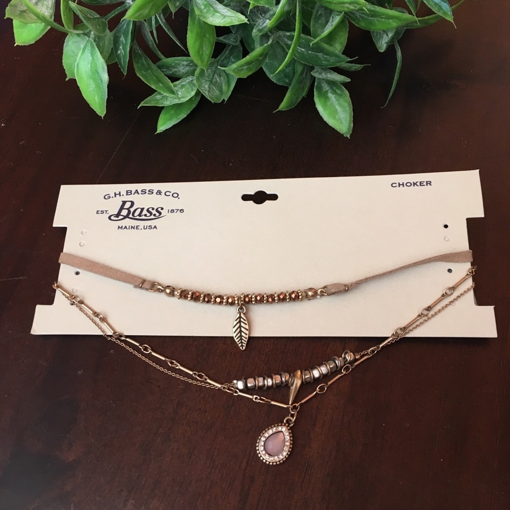 BASS Three Piece Choker Pendant Necklace Gold Size Medium